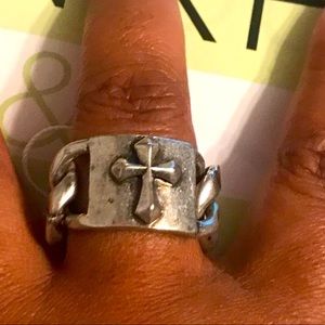 COPY - New Men’s Stigma Silver Tone Cross, Chain Band Ring Oxidized Effect Size…